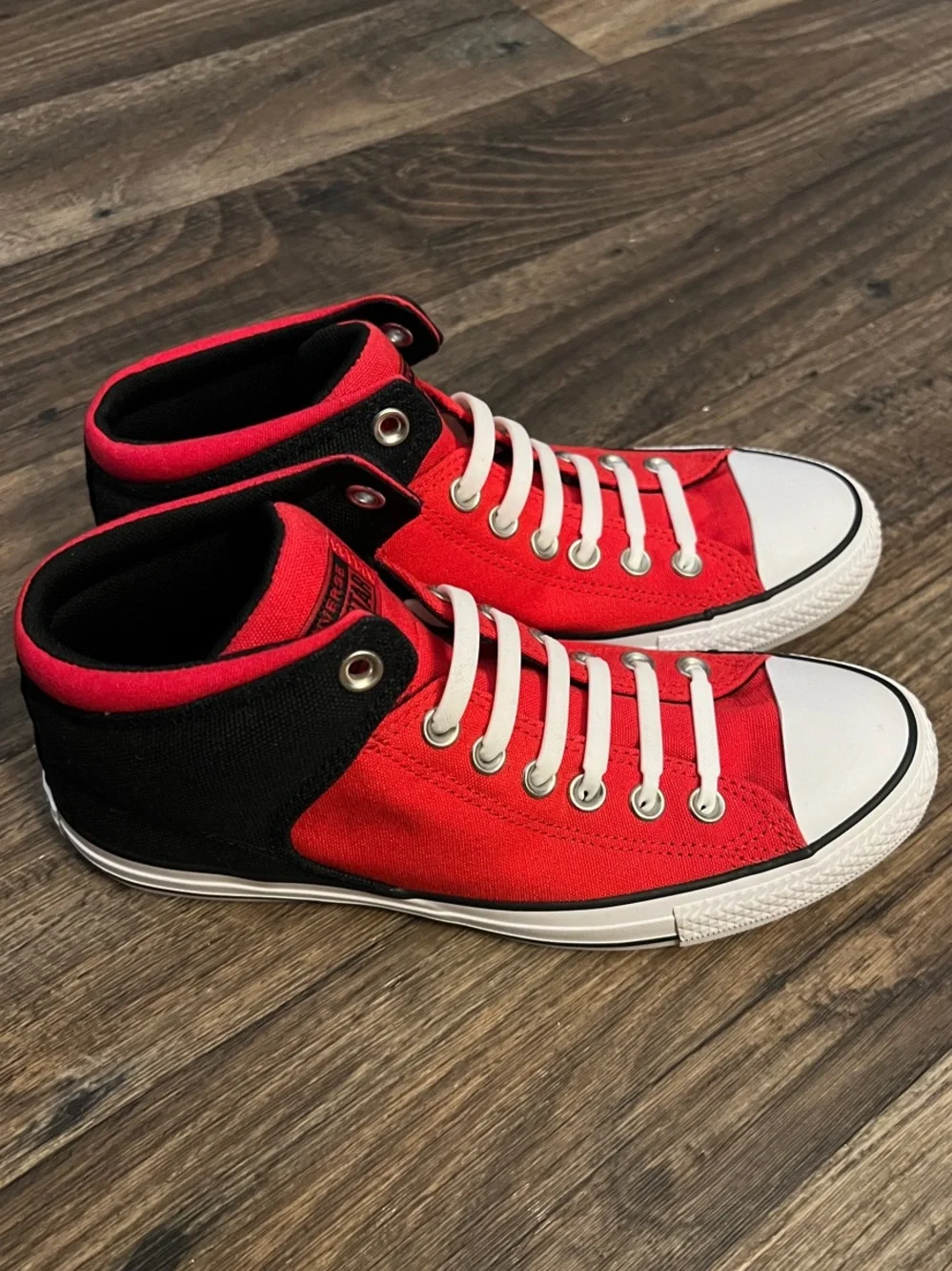Converse Red and Black Canvas Mid-Top Sneakers - Picture 2 of 5